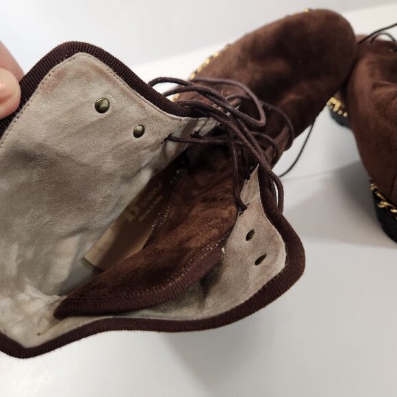 Browns Suede Lace Up Boots Size 37 Made in Italy Chain Accent Leather Rubber - Picture 7 of 11